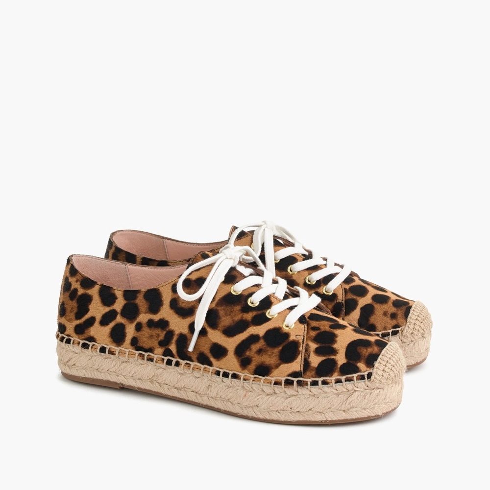 J. Crew Women’s Size 9 US Espadrille Calf Hair Sneakers Leopard Preppy Classic - Picture 1 of 15